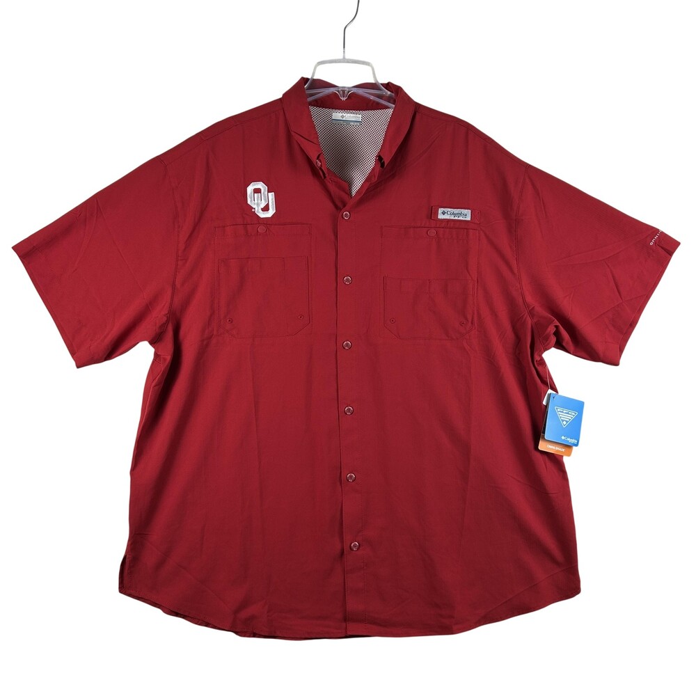 Oklahoma Sooners Shirt Mens 2XL Red NCAA Football Columbia PFG Fishing Button Up